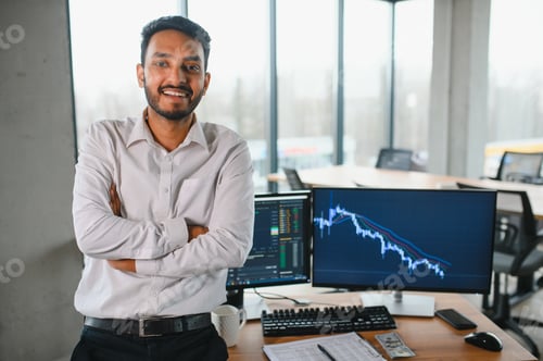Preview: Thoughtful concentrated indian business man entrepreneur investor manager using computer