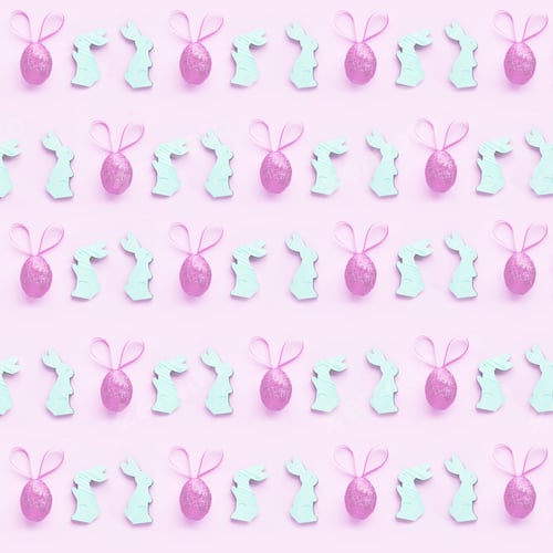 Preview: colorful background for easter, wooden bunnies and Easter eggs with ears