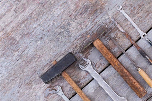 Preview: Set of carpenters tools on wooden background