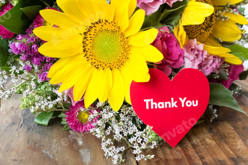 Preview: Thank You Card with Bouquet of Summer Flowers