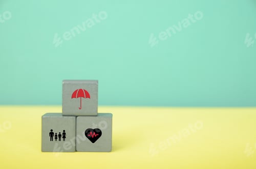Preview: Building Safety: Wooden Blocks Depicting Insurance and Protection Concepts