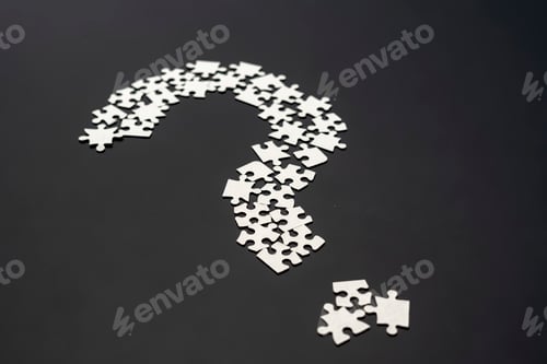 Preview: closeup puzze question mark on dark background isolated b