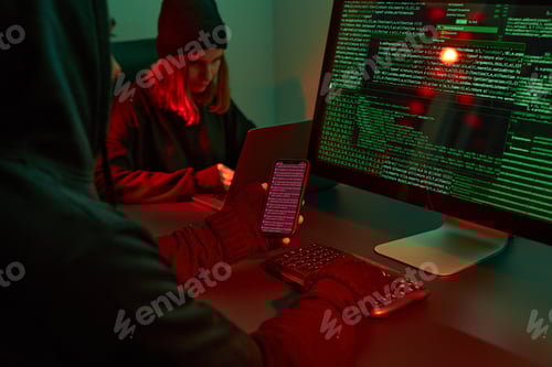 Preview: Cyber attack. Anonymous people hacking security protection. Hackers access sensitive data. Cyber war