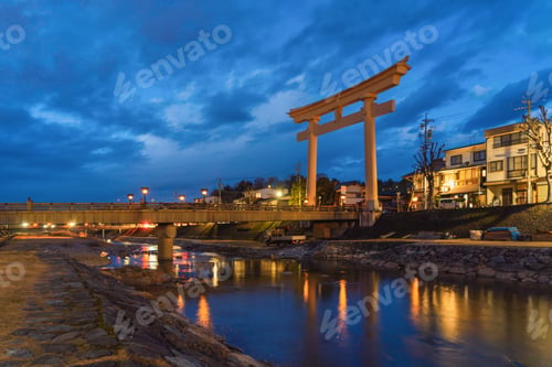 Preview: The red bridge at Fujisan Hongu Sengen Taisha temple, Fujinomiya, Shizuoka city, Japan.
