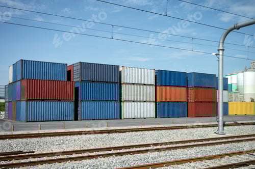 Preview: Stacked of container cargo with rainway in container terminal