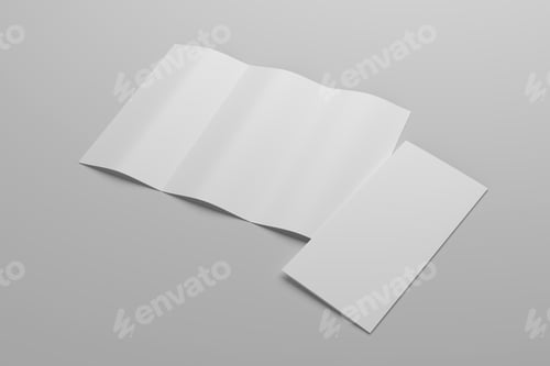 Preview: Blank trifold brochure on gray background. 3D rendering.
