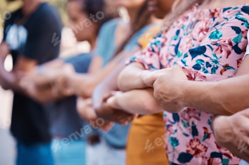 Preview: Hands, solidarity and protest with a group of people standing in unity at a rally or demonstration.