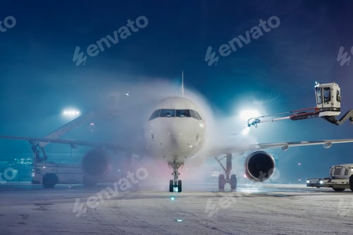 Preview: Deicing of airplane at airport