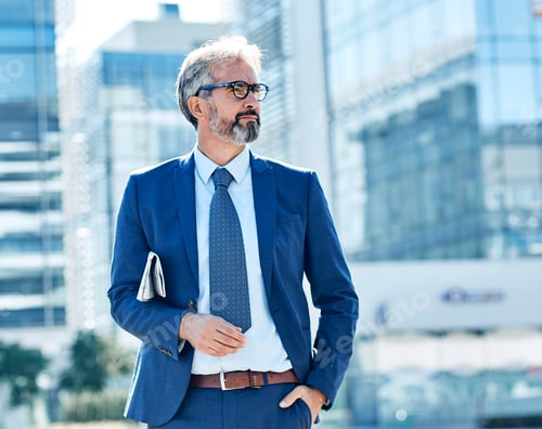 Preview: senior businessman office building outdoor city gray hair business suit lawyer
