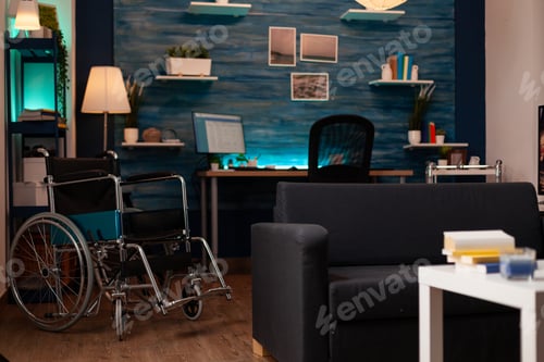 Preview: Nobody in living room with furniture and wheelchair