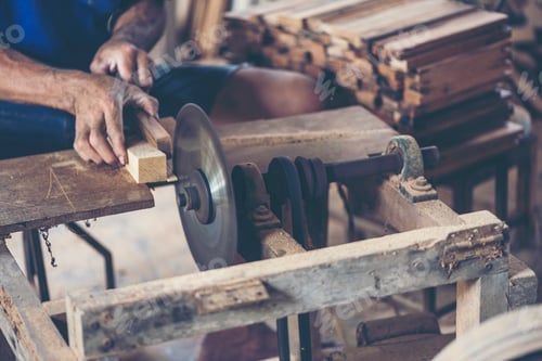 Preview: Background image of woodworking workshop: carpenters work table with different tools