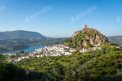 Preview: Zahara de la Sierra with Castle and Reservoir Lake - Zahara de la Sierra, Andalusia, Spain