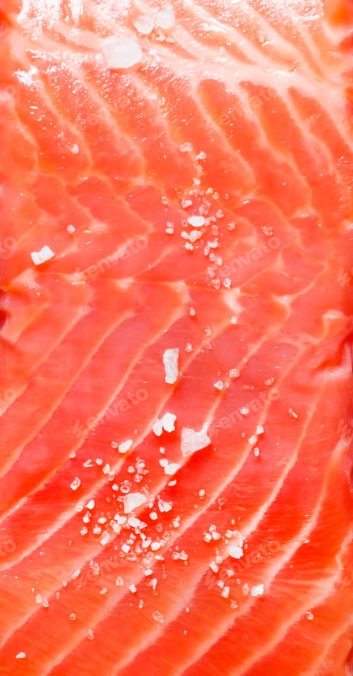 Preview: Salty salmon and sea salt, top view