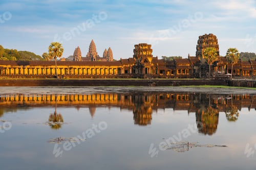Preview: sunset light hitting angkor wat, golden hour, cambodia