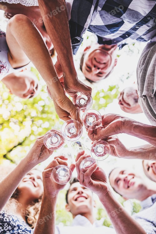 Visualização: Celebração familiar ou uma festa no jardim no quintal.