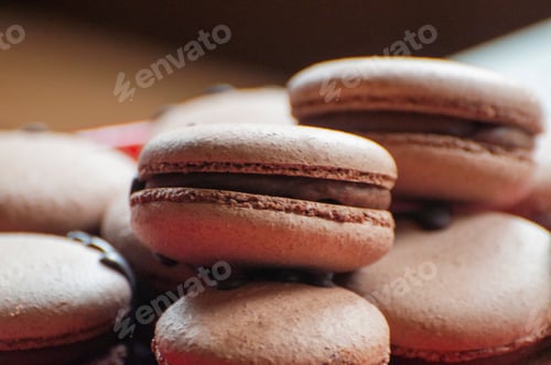 Preview: delicious dessert cookie cream french macaron with chocolate