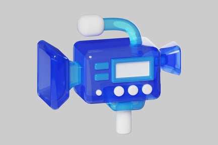 Preview: Blue electronic device with a handle and two cameras.