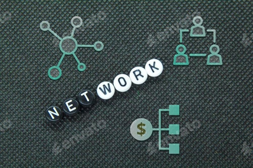 Preview: the word network on a white and black circle and its icon