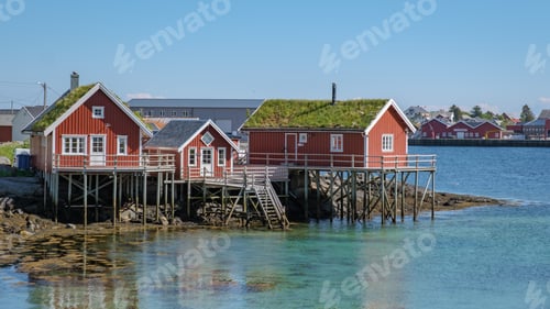 Preview: Red Cabins on Stilts in Norway, Reine, Lofoten, Norway