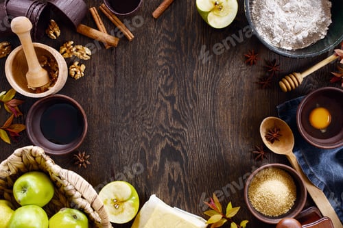 Preview: Background with Ingredients for Traditional Apple Pie