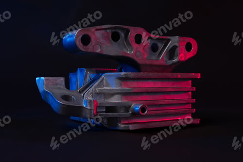 Preview: new car suspension detail, silent block on a black background