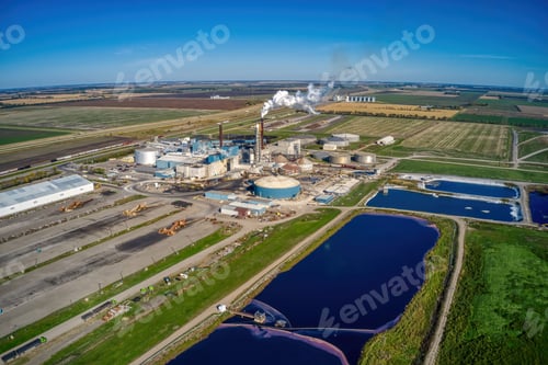 Preview: Aerial View of a Sugar Mill Refinery in Rural North Dakota with Ponds
