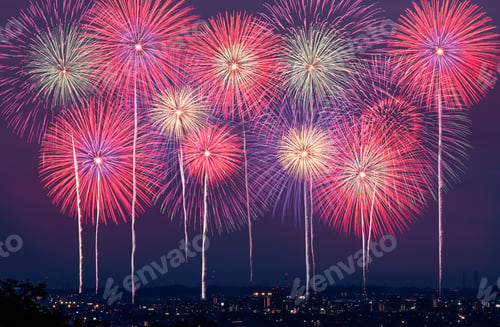 Preview: Fireworks over the cityscape at night