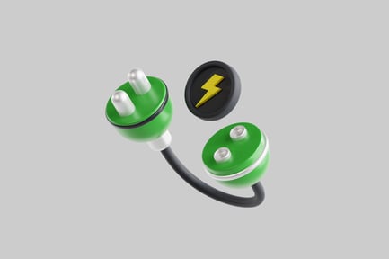 Preview: Green and black electrical plug with yellow lightning bolt