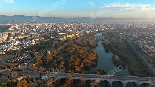 Preview: Aerial view of Mosque Cathedral of Cordoba, Roman bridge, Andalusia, Spain