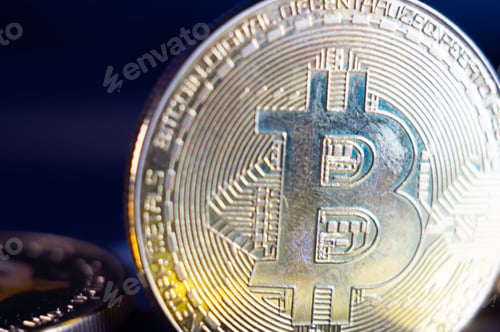 Preview: Closeup shot of silver bitcoin
