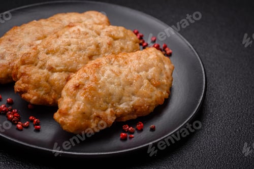 Preview: Delicious fresh fried minced fish or chicken cutlets with spices and herbs