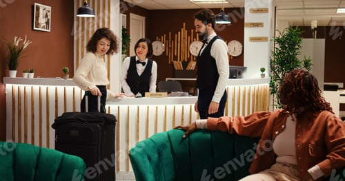 Preview: Tourist on vacation rings concierge bell
