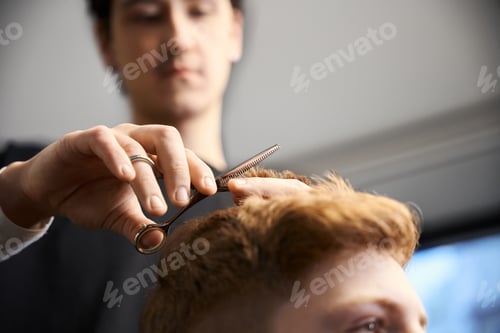 Preview: Concentrated hairstylist working in modern hairdressing salon