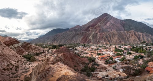 Preview: Aerial view of Purmamarca town - Purmamarca, Jujuy, Argentina