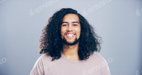 Preview: Portrait, space and student with happy man in studio for development, education or learning. Colleg