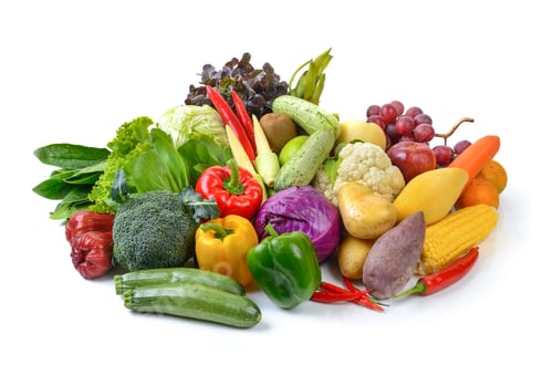 Preview: vegetables and fruits on white background