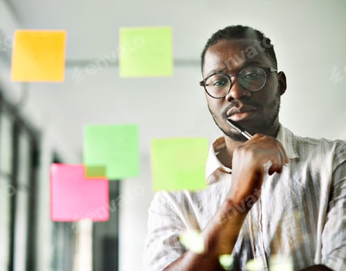 Preview: business meeting note paper man young office businessman strategy idea glass portrait success