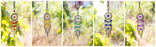 Preview: Collage of Handmade dream catcher with feathers threads and beads rope hanging