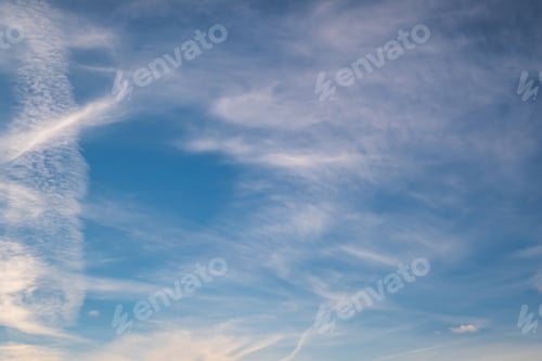 Preview: blue sky background with white striped clouds in heaven and infinity may use for sky replacement