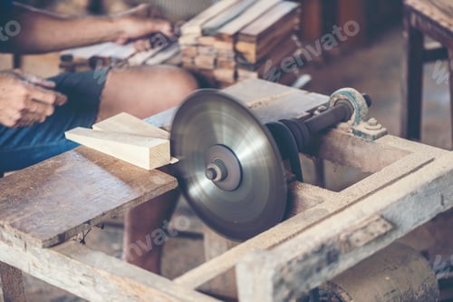 Preview: Background image of woodworking workshop: carpenters work table with different tools