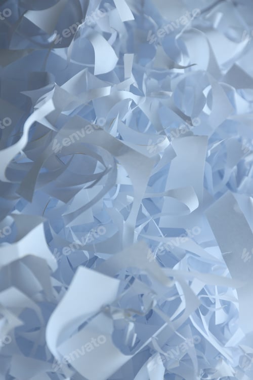 Preview: Shredded paper texture background, top view of many white paper strips