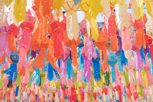 Preview: Colorful lanterns or lamps. Traditional festival, Thailand. Ceremony Celebration