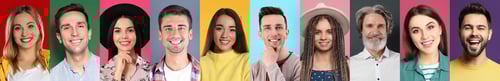Preview: Set with portraits of happy people on different color backgrounds