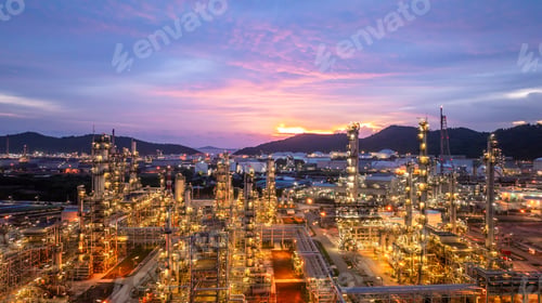 Preview: Oil and gas industrial refinery at night, Oil and gas refinery petrochemical plant pipeline steel