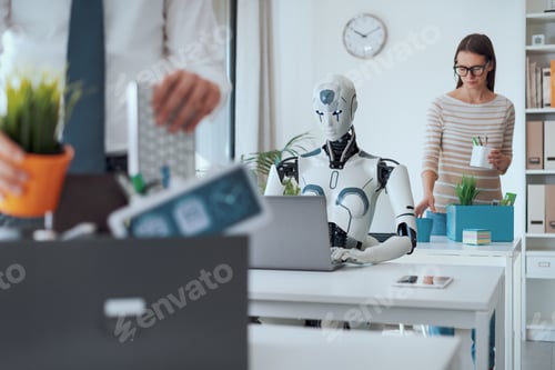 Preview: The impact of AI on jobs: fired business people leaving the office