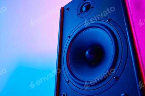 Preview: Stereo sound speaker on neon colored background