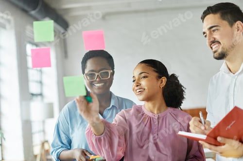 Preview: business meeting note paper woman young office teamwork strategy idea glass