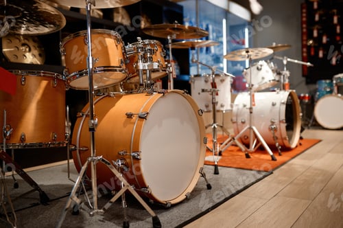 Preview: Drum set display at processional percussion musical instruments shop