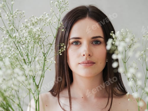 Preview: Beautiful Young Woman with Flowers Beauty Portrait