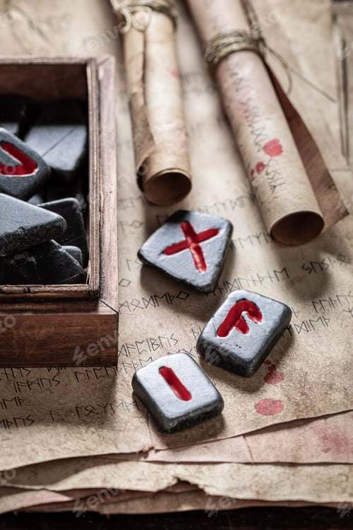 Preview: Vintage runestones omen based on futhark alphabet